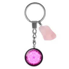 Брелок из нерж. стали Сахасрара чакра с нат. камнем Розовый кварц BKM-037