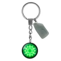 Брелок из нержавеющей стали Анахата чакра с натуральным камнем Нефрит BKM-038