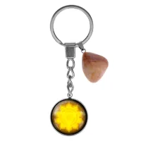 Брелок из нерж. стали Манипура чакра с нат. камнем Оникс BKM-041