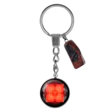 Брелок из нержавеющей стали Муладхара чакра с натуральным камнем Красная яшма BKM-043