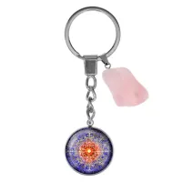 Брелок из нерж. стали Мандала счастья и любви с нат. камнем Розовый кварц BKM-044