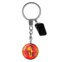 Брелок из нержавеющей стали Око с натуральным камнем Черный агат BKM-050