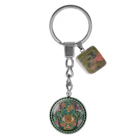 Брелок из нержавеющей стали Рука Фатимы с натуральным камнем Унакит BKM-052