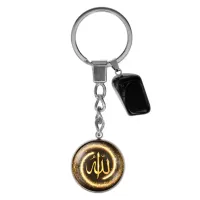 Брелок из нержавеющей стали Аллах с натуральным камнем Черный агат BKM-053