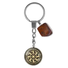Брелок из нержавеющей стали Коловрат с натуральным камнем Тигровый глаз BKM-054