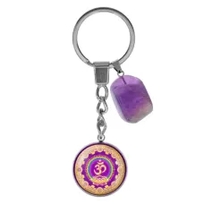 Брелок из нержавеющей стали Ом с натуральным камнем Аметист BKM-055