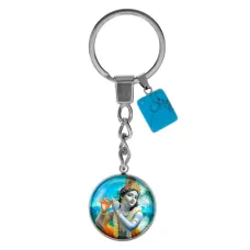 Брелок из нержавеющей стали Кришна с синтетическим камнем Бирюза BKM-056