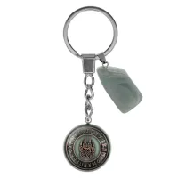 Брелок из нержавеющей стали Волчья лапа с натуральным камнем Нефрит BKM-057