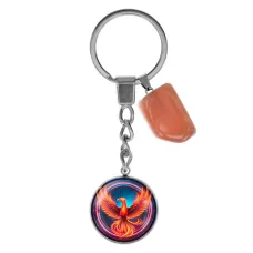 Брелок из нержавеющей стали Феникс с натуральным камнем Сердолик BKM-061