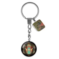 Брелок из нержавеющей стали Хамса с натуральным камнем Унакит BKM-062