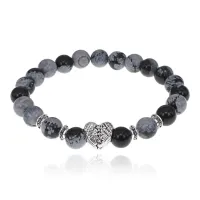 Браслет Сердце с нат.камнем Снежный обсидиан 8мм BSH-13-10