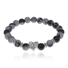 Браслет Сердце с нат.камнем Снежный обсидиан 8мм BSH-13-10
