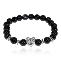 Браслет Сердце с нат.камнем Черный агат 8мм BSH-13-13