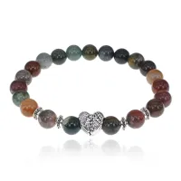 Браслет Сердце с нат.камнем Яшма 8мм BSH-13-15