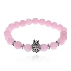 Браслет Царь зверей с нат.камнем Розовый кварц 8мм BSH-13-25
