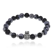 Браслет Царь зверей с нат.камнем Снежный обсидиан 8мм BSH-13-26