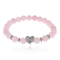 Браслет Сердце с нат.камнем Розовый кварц 8мм BSHE-13-09