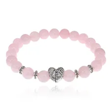 Браслет Сердце с нат.камнем Розовый кварц 8мм BSHE-13-09