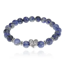 Браслет Сердце с нат.камнем Содалит 8мм BSHE-13-11