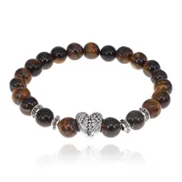 Браслет Сердце с нат.камнем Тигровый глаз 8мм BSHE-13-12