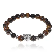 Браслет Сердце с нат.камнем Тигровый глаз 8мм BSHE-13-12