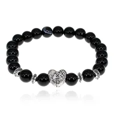 Браслет Сердце с нат.камнем Черный агат 8мм BSHE-13-13