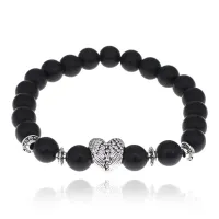 Браслет Сердце с синтетическим камнем Шунгит 8мм BSHE-13-14
