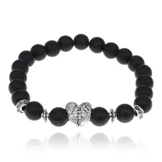 Браслет Сердце с синтетическим камнем Шунгит 8мм BSHE-13-14