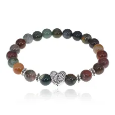 Браслет Сердце с нат.камнем Яшма 8мм BSHE-13-15