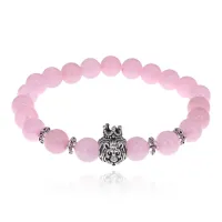 Браслет Царь зверей с нат.камнем Розовый кварц 8мм BSHE-13-25