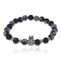 Браслет Царь зверей с нат.камнем Снежный обсидиан 8мм BSHE-13-26