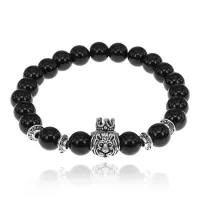 Браслет Царь зверей с нат.камнем Черный агат 8мм BSHE-13-29