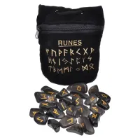 Скандинавские руны с мешочком, 25шт., Черный агат MR015-7