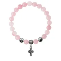 Браслет Крест (мудрость, гармония, процветание), Розовый кварц 8мм BSP1-03-3004
