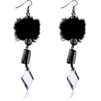 Серьги с ромбовидным кристаллом, цвет черный UD141-b