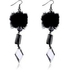 Серьги с ромбовидным кристаллом, цвет черный UD141-b