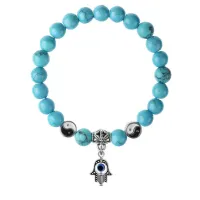 Браслет Хамса (от сглаза и зла), Бирюза 8мм BSP1-06-3006