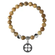 Браслет Клевер (удача, везение), Песочная яшма 8мм BSP1-09-3003