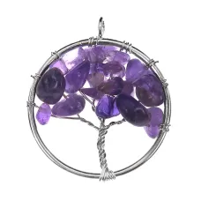 Кулон Дерево жизни d.3см с нат.камнем Аметист BJK203-01