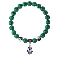 Браслет Хамса (от сглаза и зла), Малахит 8мм BSP1-10-3006