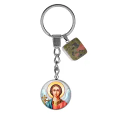 Брелок из нержавеющей стали Ангел-Хранитель с натуральным камнем Унакит BKM-068