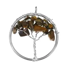 Кулон Дерево жизни d.3см с нат.камнем Тигровый глаз BJK203-04