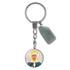 Брелок из нержавеющей стали Матрона Московская с натуральным камнем Нефрит BKM-069