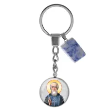 Брелок из нерж. стали Сергий Радонежский с нат. камнем Содалит BKM-072