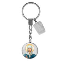 Брелок из нержавеющей стали Ксения Петербургская с натуральным камнем Кахолонг BKM-074