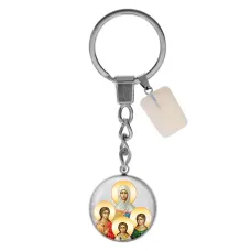 Брелок из нержавеющей стали Вера, Надежда, Любовь, София с синтетическим камнем Лунный камень BKM-076