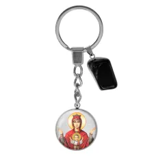 Брелок из нержавеющей стали Неупиваемая Чаша с натуральным камнем Черный агат BKM-077