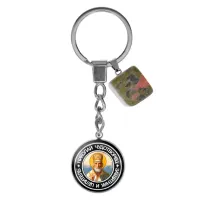 Брелок из нержавеющей стали Николай Чудотворец с натуральным камнем Унакит BKM-081