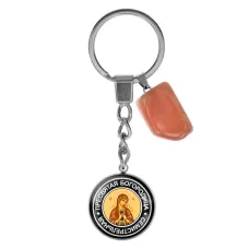 Брелок из нержавеющей стали Пресвятая Богородица с натуральным камнем Сердолик BKM-083