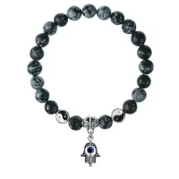 Браслет Хамса (от сглаза и зла), Снежный обсидиан 8мм BSP1-17-3006